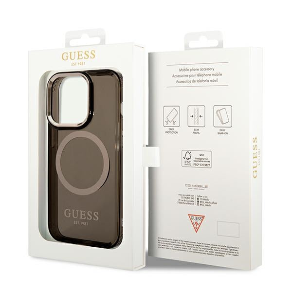 Guess GUHMP14LHTCMK iPhone 14 Pro 6.1&quot; black/black hard case Gold Outline Translucent MagSafe