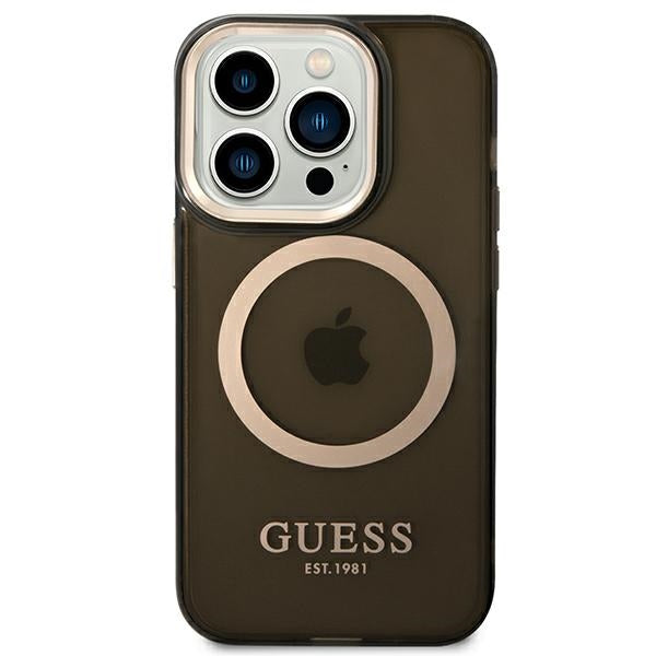 Guess GUHMP14LHTCMK iPhone 14 Pro 6.1" black/black hard case Gold Outline Translucent MagSafe