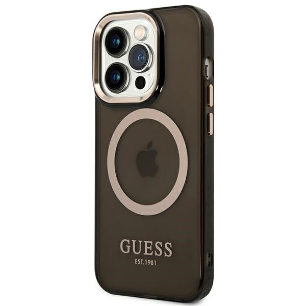 Guess GUHMP14LHTCMK iPhone 14 Pro 6.1" black/black hard case Gold Outline Translucent MagSafe