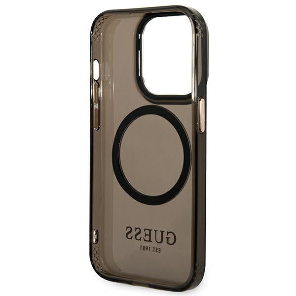 Guess GUHMP14LHTCMK iPhone 14 Pro 6.1&quot; black/black hard case Gold Outline Translucent MagSafe