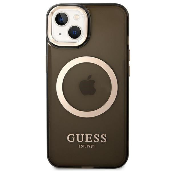 Guess GUHMP14MHTCMK iPhone 14 Plus 6.7" black/black hard case Gold Outline Translucent MagSafe