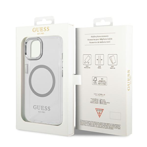 Guess GUHMP14MHTRMS iPhone 14 Plus 6.7&quot; silver/silver hard case Metal Outline Magsafe