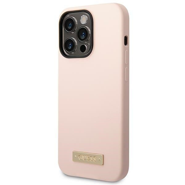 Guess GUHMP14XSBPLP iPhone 14 Pro Max 6.7" pink/pink hard case Silicone Logo Plate MagSafe