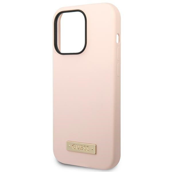 Guess GUHMP14XSBPLP iPhone 14 Pro Max 6.7" pink/pink hard case Silicone Logo Plate MagSafe