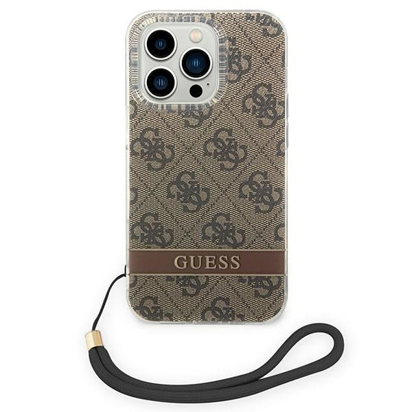 Guess GUOHCP14LH4STW iPhone 14 Pro 6.1 "brown / brown hardcase 4G Print Strap