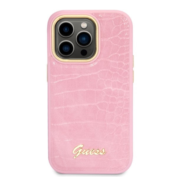 Guess Croco Collection case for iPhone 14 Pro - pink
