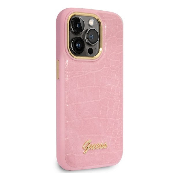 Guess Croco Collection case for iPhone 14 Pro - pink