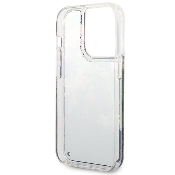 Guess Flower Liquid Glitter case for iPhone 14 Pro Max - blue