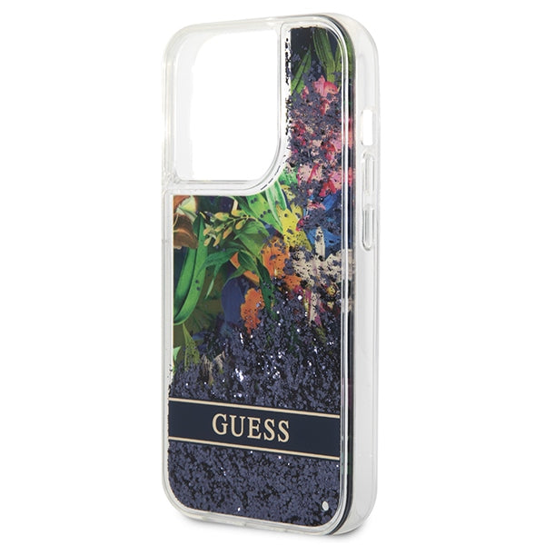 Guess Flower Liquid Glitter case for iPhone 14 Pro Max - blue