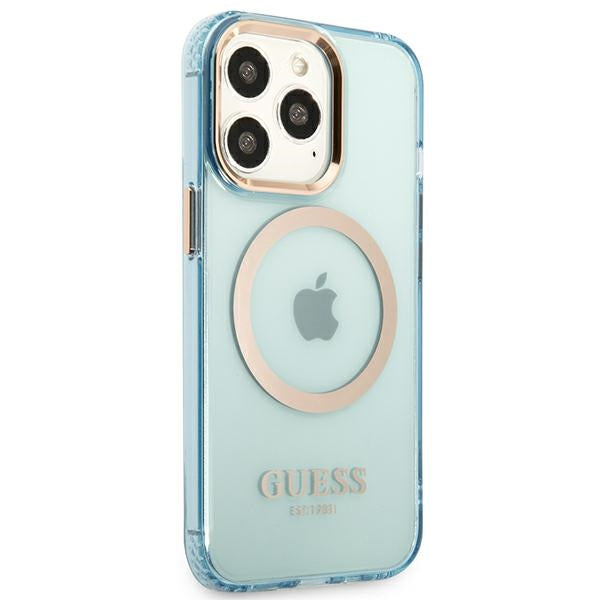 Guess Gold Outline Translucent MagSafe case for iPhone 13 Pro / iPhone 13 - blue