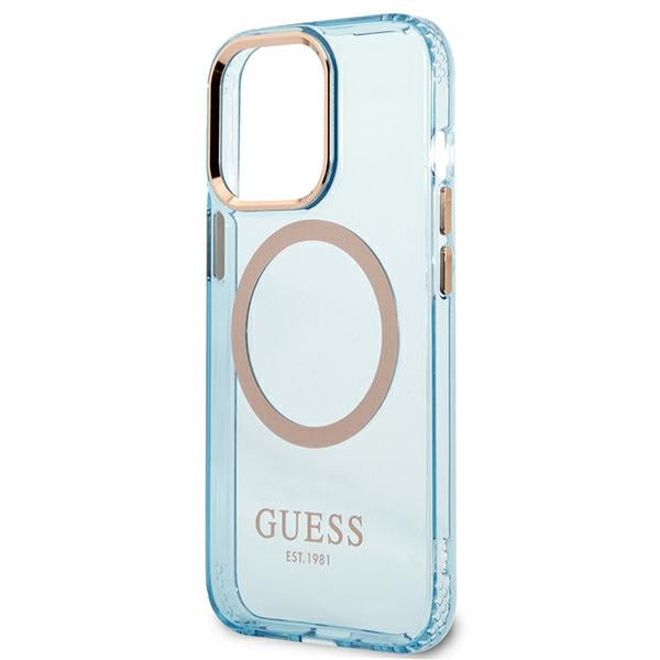 Guess Gold Outline Translucent MagSafe case for iPhone 13 Pro / iPhone 13 - blue