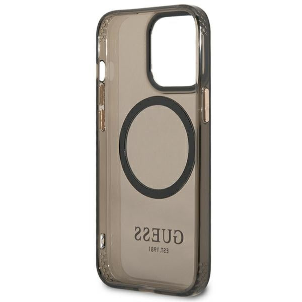 Guess Gold Outline Translucent MagSafe Case for iPhone 13 Pro / iPhone 13 - Black