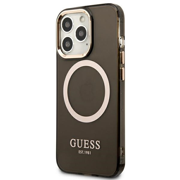 Guess Gold Outline Translucent MagSafe Case for iPhone 13 Pro / iPhone 13 - Black