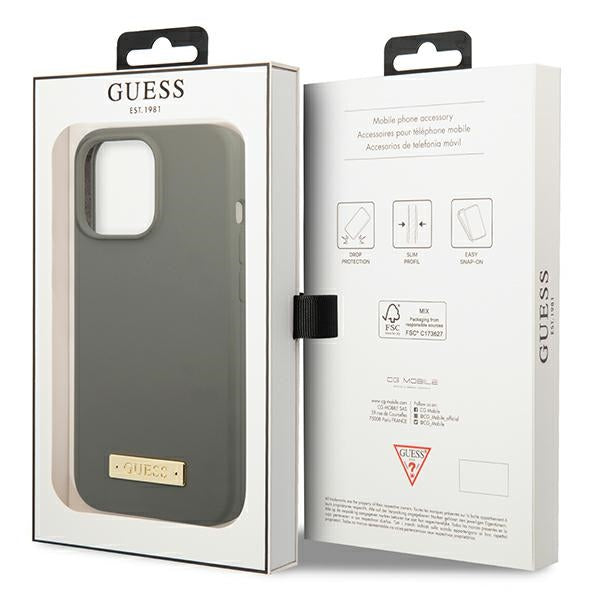 Guess GUHMP13LSPLG iPhone 13 Pro / 13 6.1" grey/grey hard case Silicone Logo Plate MagSafe