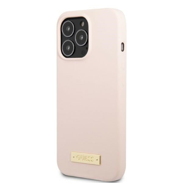 Guess GUHMP13LSPLP iPhone 13 Pro / 13 6.1" pink/pink hard case Silicone Logo Plate MagSafe