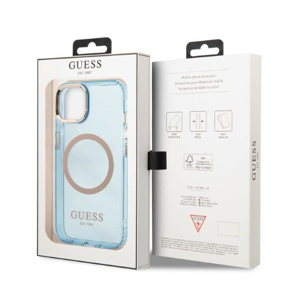 Guess Gold Outline Translucent MagSafe case for iPhone 13 - blue