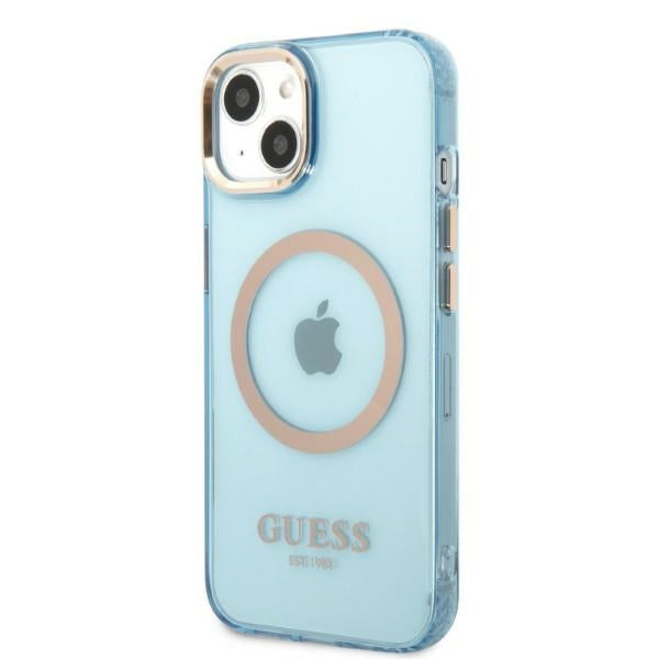 Guess Gold Outline Translucent MagSafe case for iPhone 13 - blue