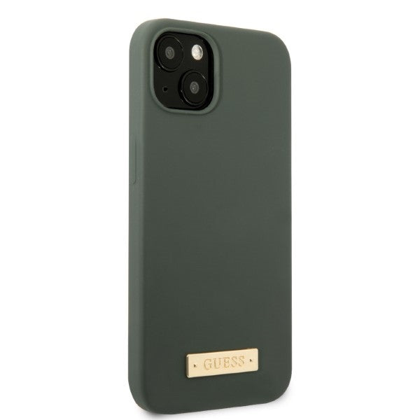 Guess GUHMP13MSBPLA iPhone 13 6.1" green/khaki hard case Silicone Logo Plate MagSafe