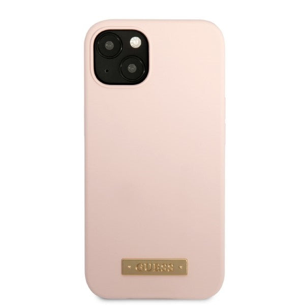 Guess GUHMP13MSBPLP iPhone 13 6.1" pink/pink hard case Silicone Logo Plate MagSafe
