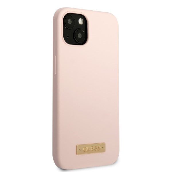 Guess GUHMP13MSBPLP iPhone 13 6.1" pink/pink hard case Silicone Logo Plate MagSafe