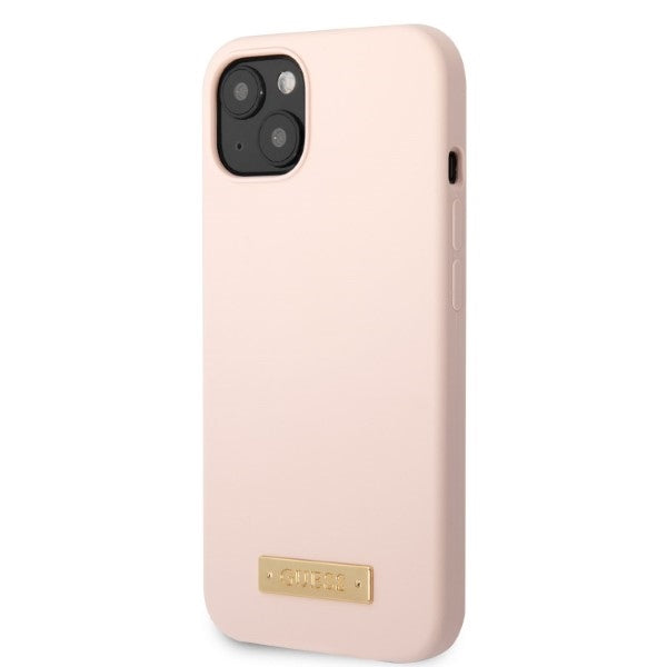 Guess GUHMP13MSBPLP iPhone 13 6.1" pink/pink hard case Silicone Logo Plate MagSafe