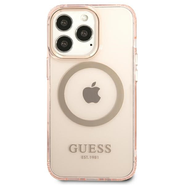 Guess Gold Outline Translucent MagSafe case for iPhone 13 Pro Max - pink