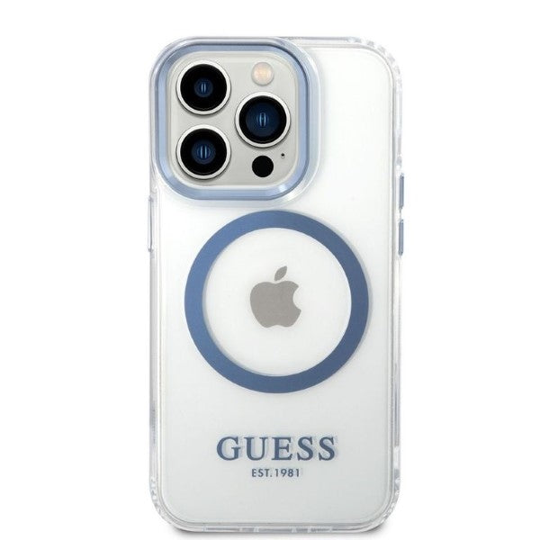 Guess Metal Outline MagSafe case for iPhone 14 Pro - blue