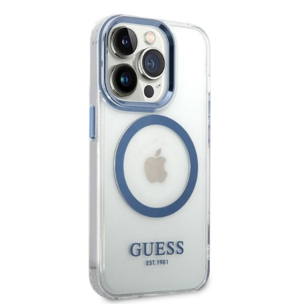 Guess Metal Outline MagSafe case for iPhone 14 Pro - blue