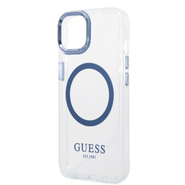 Guess Metal Outline MagSafe case for iPhone 14 Plus - blue