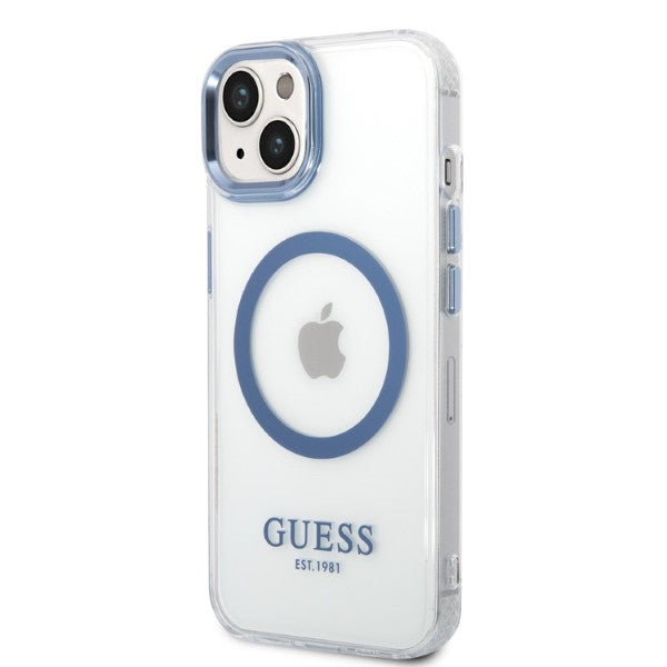 Guess Metal Outline MagSafe case for iPhone 14 Plus - blue