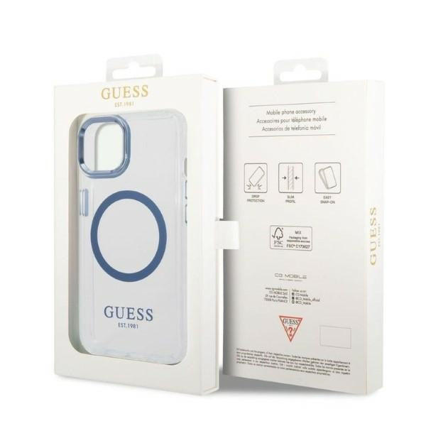Guess Metal Outline MagSafe case for iPhone 14 Plus - blue