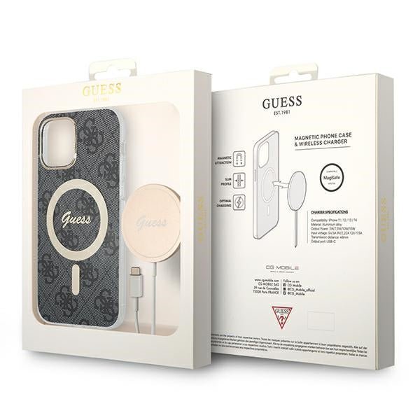 Set Guess GUBPP12MH4EACSK Case+ Charger iPhone 12/12 Pro black/black hard case 4G Print MagSafe