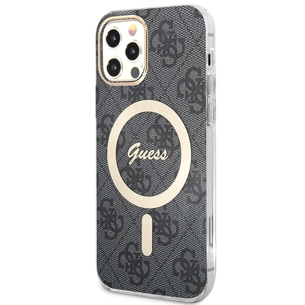 Set Guess GUBPP12MH4EACSK Case+ Charger iPhone 12/12 Pro black/black hard case 4G Print MagSafe