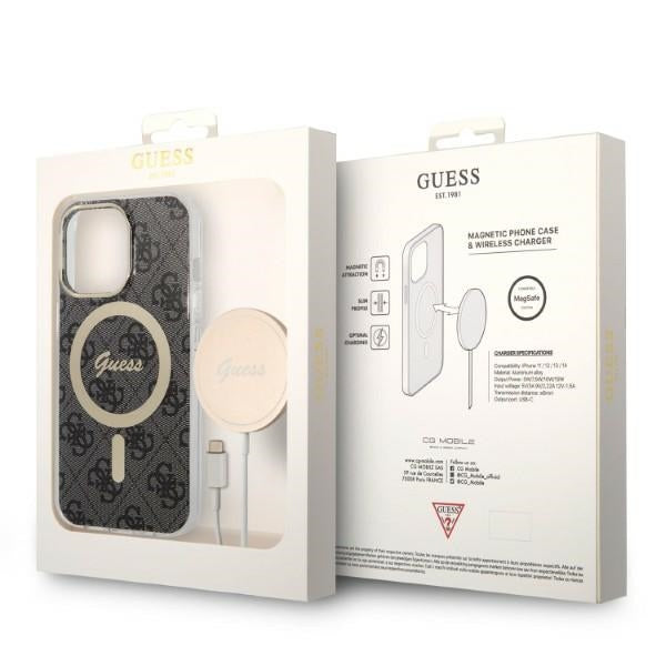 Set Guess GUBPP13LH4EACSK Case+ Charger iPhone 13 Pro black/black hard case 4G Print MagSafe
