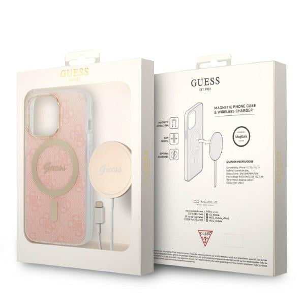 Set Guess GUBPP13LH4EACSP Case+ Charger iPhone 13 Pro pink/pink hard case 4G Print MagSafe