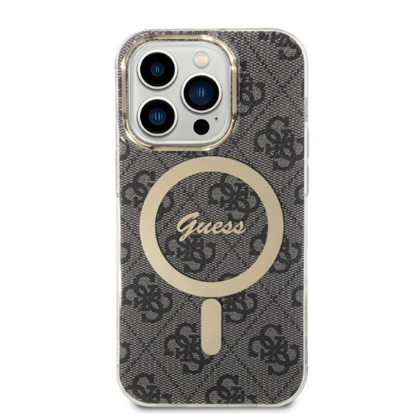 Set Guess GUBPP14LH4EACSK Case+ Charger iPhone 14 Pro 6.1" black/black hard case 4G Print MagSafe