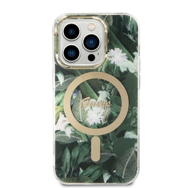 Set Guess GUBPP14LHJEACSA Case+ Charger iPhone 14 Pro 6.1" green/green hard case Jungle MagSafe