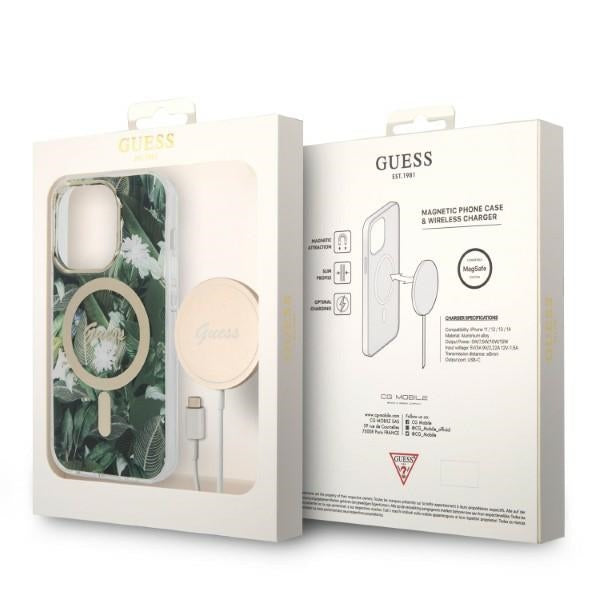 Set Guess GUBPP14LHJEACSA Case+ Charger iPhone 14 Pro 6.1" green/green hard case Jungle MagSafe