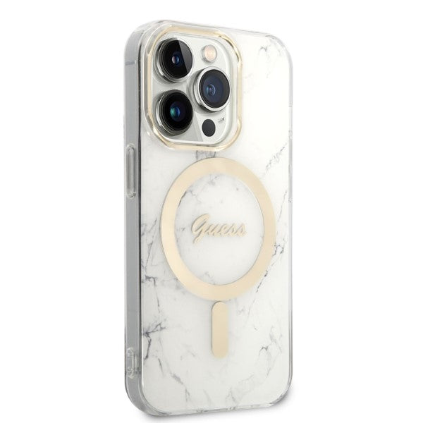 Guess GUBPP14LHMEACSH Case+ Charger Set iPhone 14 Pro 6.1&quot; white/white hard case Marble MagSafe