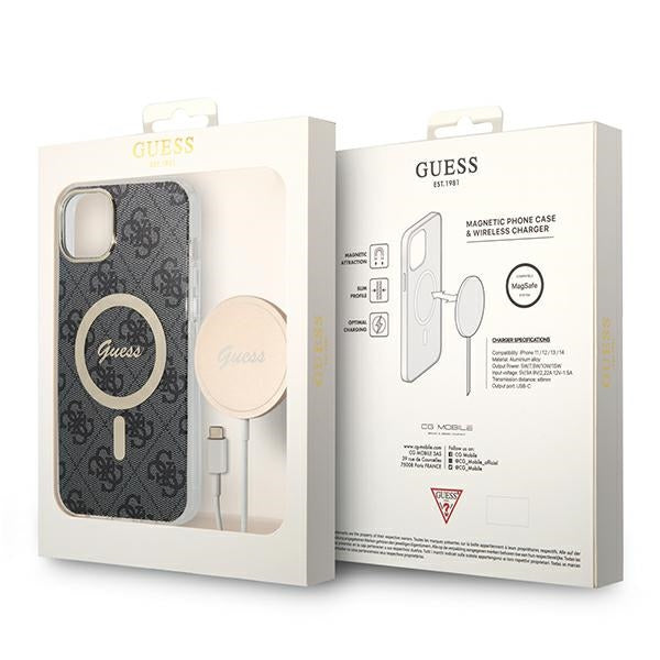 Set Guess GUBPP14MH4EACSK Case+ Charger iPhone 14 Plus 6.7" black/black hard case 4G Print MagSafe