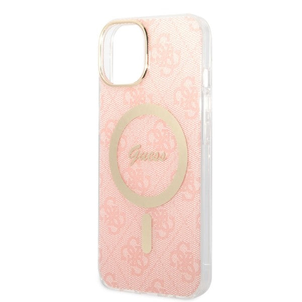 Set Guess GUBPP14MH4EACSP Case+ Charger iPhone 14 Plus 6.7" pink/pink hard case 4G Print MagSafe