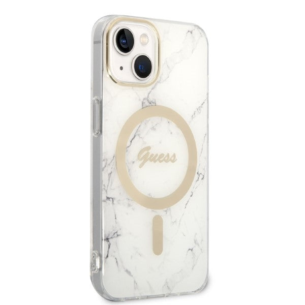 Set Guess GUBPP14MHMEACSH Case+ Charger iPhone 14 Plus 6.7" white/white hard case Marble MagSafe