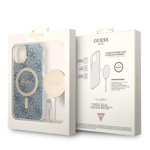 Set Guess GUBPP14SH4EACSB Case+ Charger iPhone 14 6.1" blue/blue hard case 4G Print MagSafe