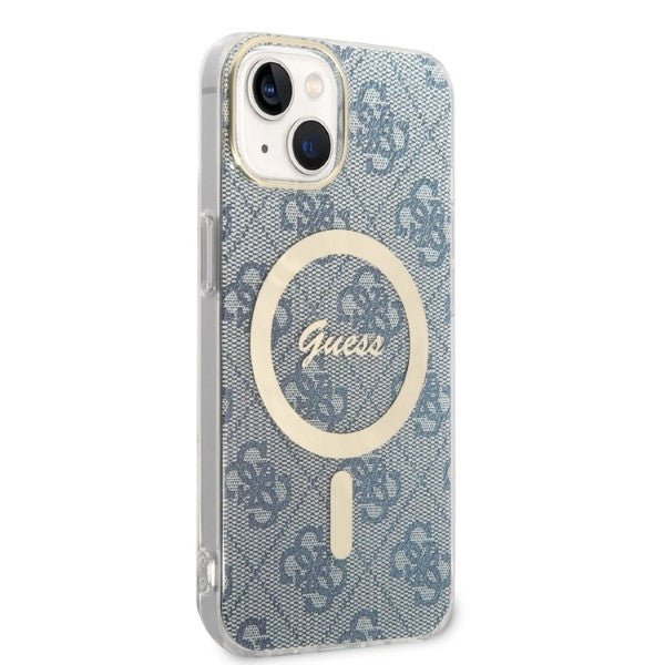 Set Guess GUBPP14SH4EACSB Case+ Charger iPhone 14 6.1" blue/blue hard case 4G Print MagSafe