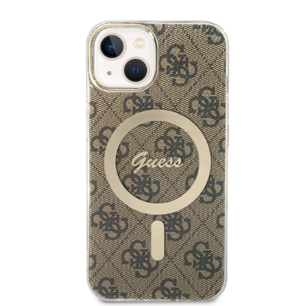 Set Guess GUBPP14SH4EACSW Case+ Charger iPhone 14 6.1" brown/brown hard case 4G Print MagSafe