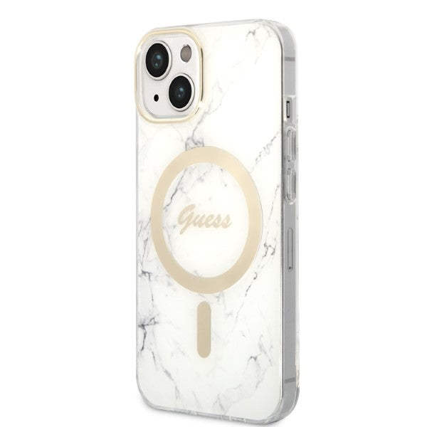 Set Guess GUBPP14SHMEACSH Case+ Charger iPhone 14 6.1&quot; white/white hard case Marble MagSafe