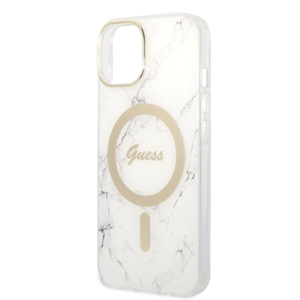 Set Guess GUBPP14SHMEACSH Case+ Charger iPhone 14 6.1&quot; white/white hard case Marble MagSafe