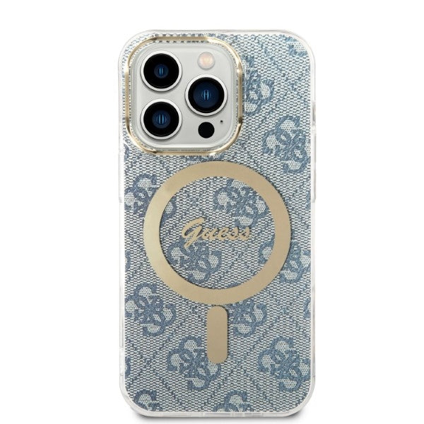 Set Guess GUBPP14XH4EACSB Case+ Charger iPhone 14 Pro Max 6.7" blue/blue hard case 4G Print MagSafe