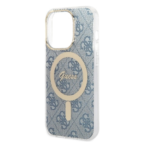 Set Guess GUBPP14XH4EACSB Case+ Charger iPhone 14 Pro Max 6.7" blue/blue hard case 4G Print MagSafe
