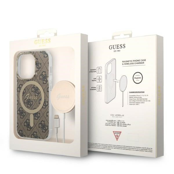 Set Guess GUBPP14XH4EACSW Case+ Charger iPhone 14 Pro Max 6.7" brown/brown hard case 4G Print MagSafe